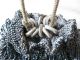 Antique Tan Crochet Charcoal Grey Black Tassel Iridescent Bead Drawstring Purse Art Deco photo 3