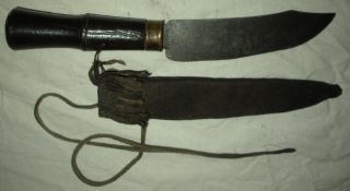 Antique C1770 Native American Indian Plains Scalping Knife Fringed Scabbard Vafo photo