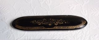 Antique C.  1900 Black Lacquered Wood Gold Gilt Lined Eye Glass Case photo