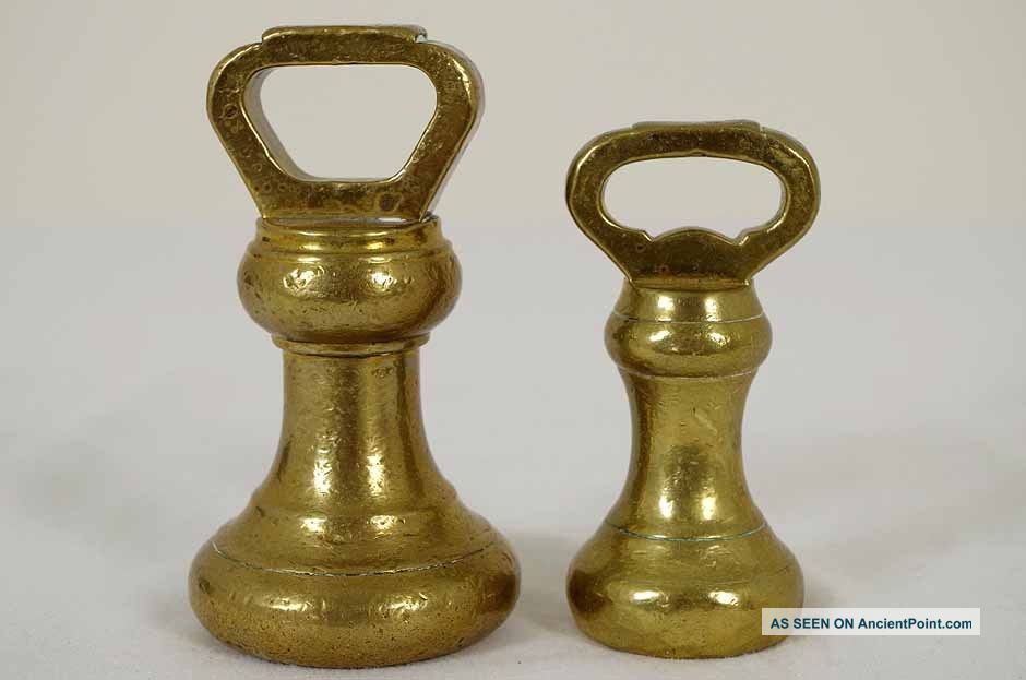 B149 & B150 2 Antique Scottish Brass Bell Weights,  1 Lb.  & 2 Lbs. Scales photo