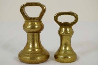 B149 & B150 2 Antique Scottish Brass Bell Weights,  1 Lb.  & 2 Lbs. photo