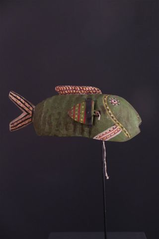 Mali : Old And Rare Tribal African Bozo Green Fisch Puppet Mask. photo