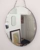 Vintage Art Deco Round Frameless Beveled Scalloped Edge Wall Mirror With Chain 20th Century photo 1