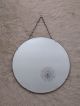 Vintage Art Deco Round Frameless Beveled Scalloped Edge Wall Mirror With Chain 20th Century photo 3