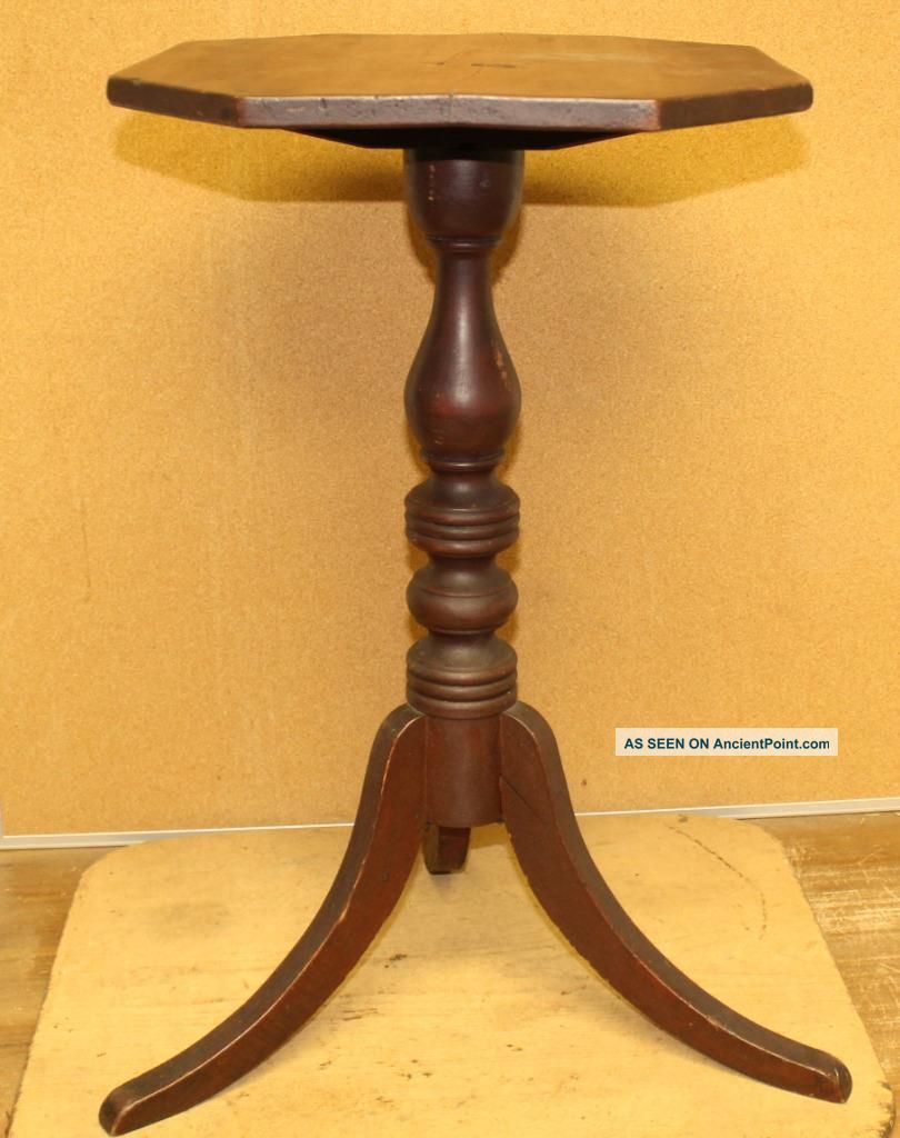 Rare 19th C Ct Country Candlestand Shaped Top In The Best Red Paint Primitives photo