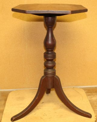 Rare 19th C Ct Country Candlestand Shaped Top In The Best Red Paint photo