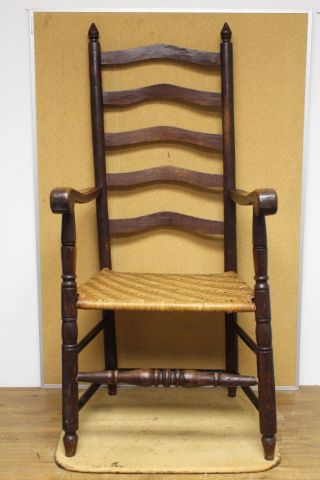 Rare Early 18th C Jersey Or Delaware Five Slat Ladderback Armchair In Paint photo
