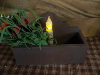 Primitive Wood Wall Shelf Candle Box Burgundy With 4 