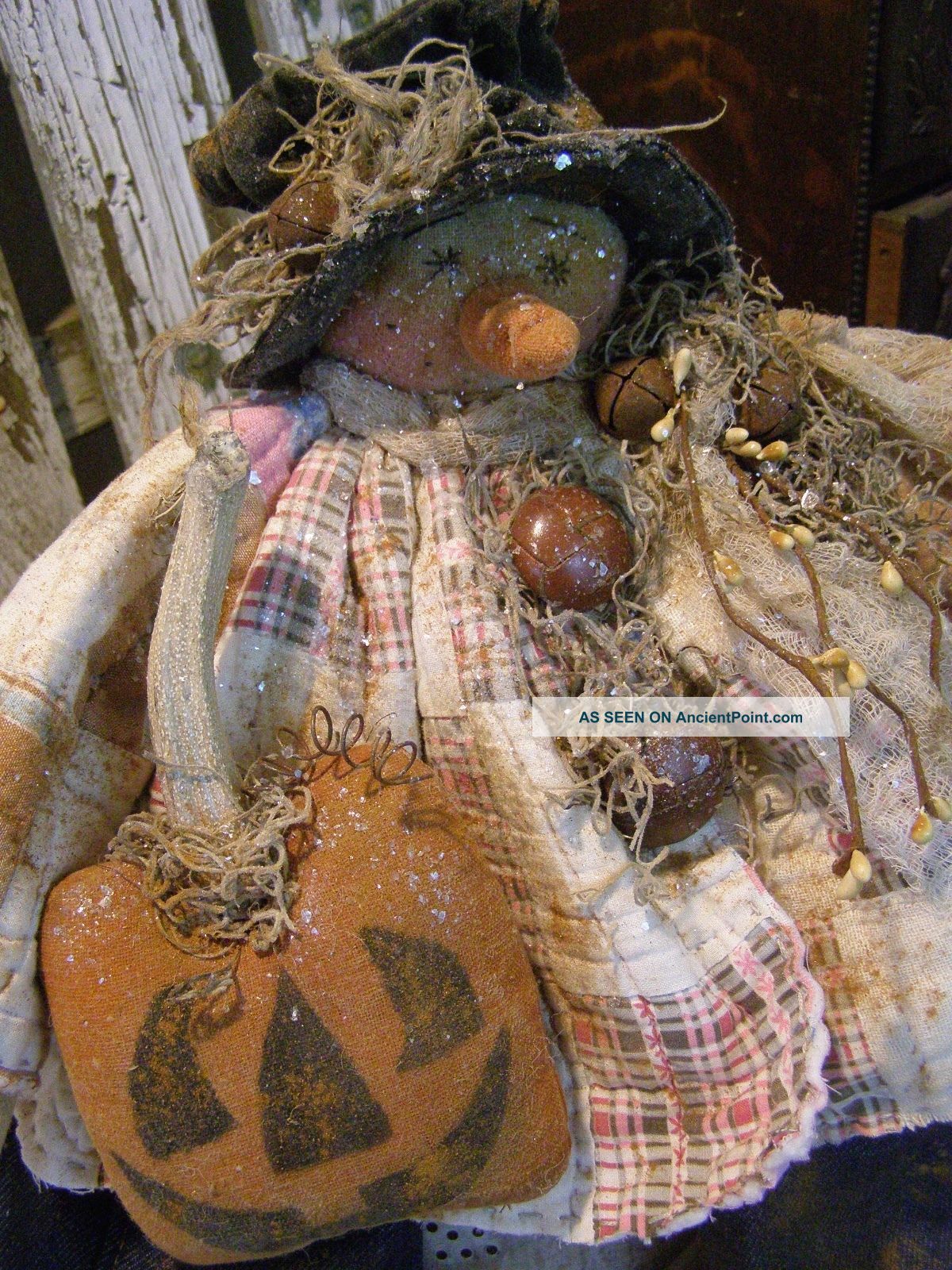 Primitive Snowman Doll Leather Buttons,  Old Photo,  Pumpkin,  Folk Art Snowman Doll Primitives photo