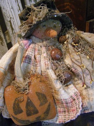Primitive Snowman Doll Leather Buttons,  Old Photo,  Pumpkin,  Folk Art Snowman Doll photo
