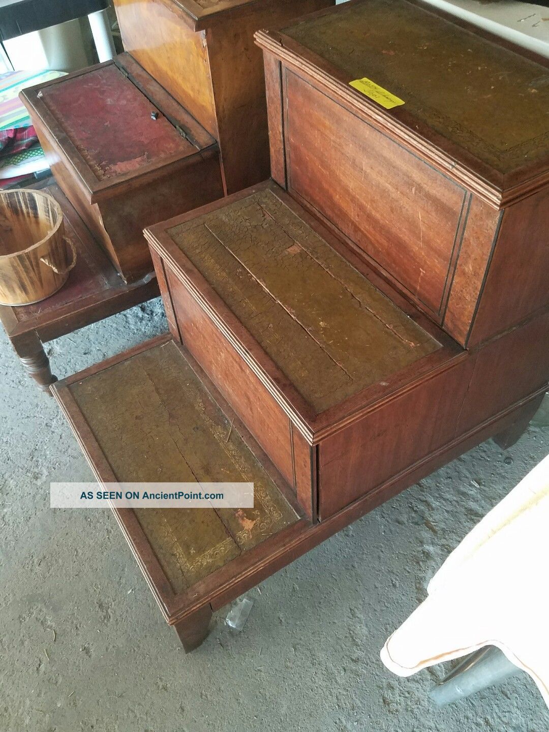 Antique Victorian Library Bed Steps With Leather Inlay,  Storage And Commode Other Antique Furniture photo