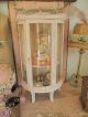 Adorable Vintage Chippy Pale Pink Curved Glass Curio Footed Display Cabinet Post-1950 photo 1