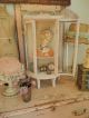 Adorable Vintage Chippy Pale Pink Curved Glass Curio Footed Display Cabinet Post-1950 photo 2