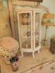 Adorable Vintage Chippy Pale Pink Curved Glass Curio Footed Display Cabinet Post-1950 photo 5