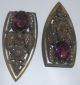 Stunning Vintage Antique Dress Shoe Scarf Clips Purple Stones Marcasites Figurines photo 4