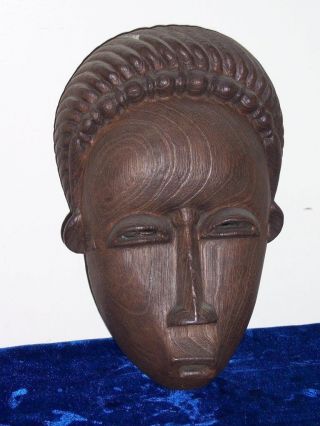 Vintage Baule Ivory Coast African Carved Wood Tribal Mask Face Beaded Hair Piece photo