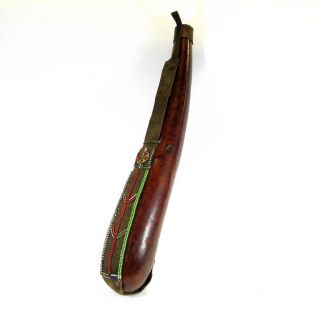 African Masai Tribal Art Milk Gourd - Leather Beaded Front Panel & Strap - 26 