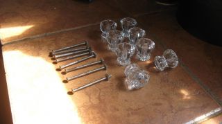 8 Victorian Antique Clear Glass Faceted Drawer Pull With Screws & Bolts photo