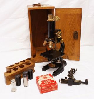 Antique Bausch & Lomb 1915 Microscope With Wood Case Steampunk photo