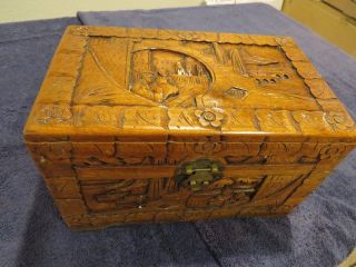 3 Vintage Carved Wood Nesting Boxes W/ All Locks & Keys photo