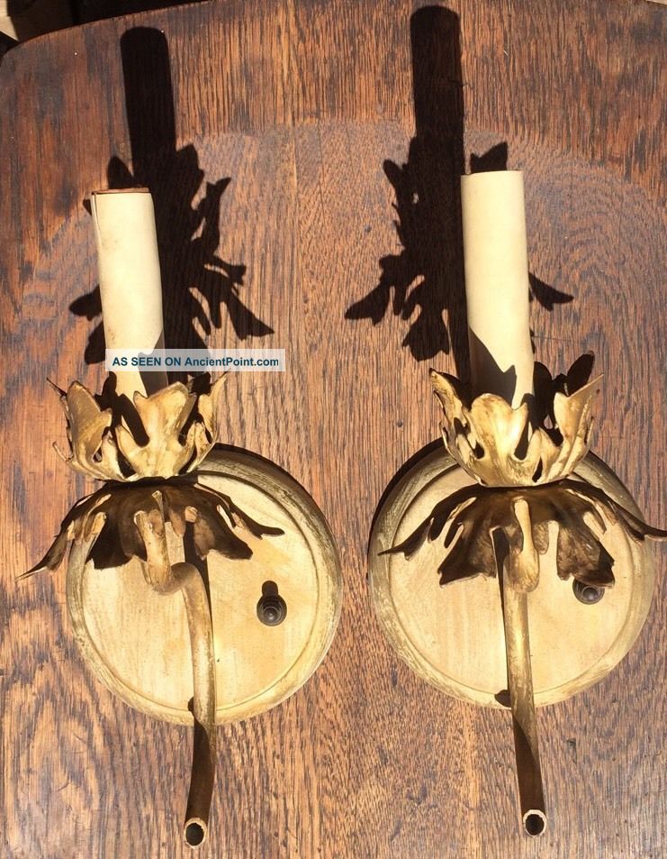 Vintage Metal Tole Leaves Wall Sconce (pair) Chandeliers, Fixtures, Sconces photo