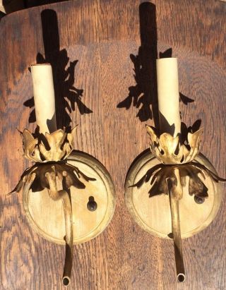 Vintage Metal Tole Leaves Wall Sconce (pair) photo
