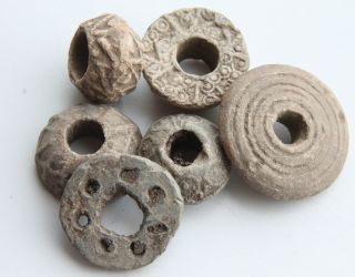 British Find Anglo Saxon Period Colection Of 6 Lead Spindle Whorls 800 Ad photo