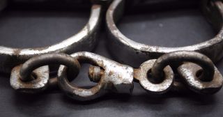 19th Century Antique Iron Handcuffs With Key photo