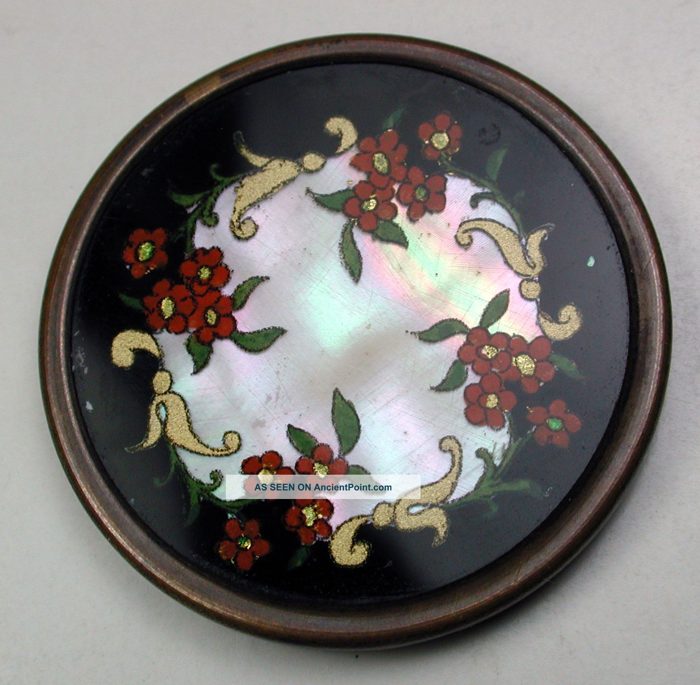 Antique Button 18th Century Reverse Painting W Iridescent Shell Liner 1 & 7/16 