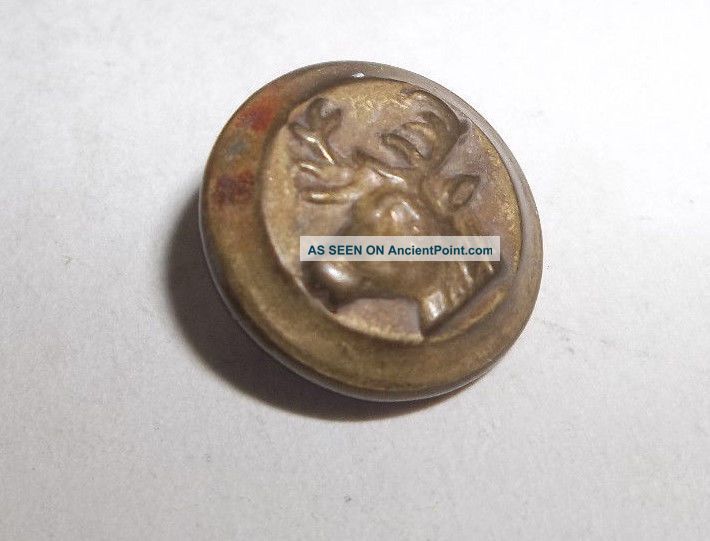 Antique Vtg Brass Figural Embossed Picture Button Of 11 Point Buck Deer Buttons photo