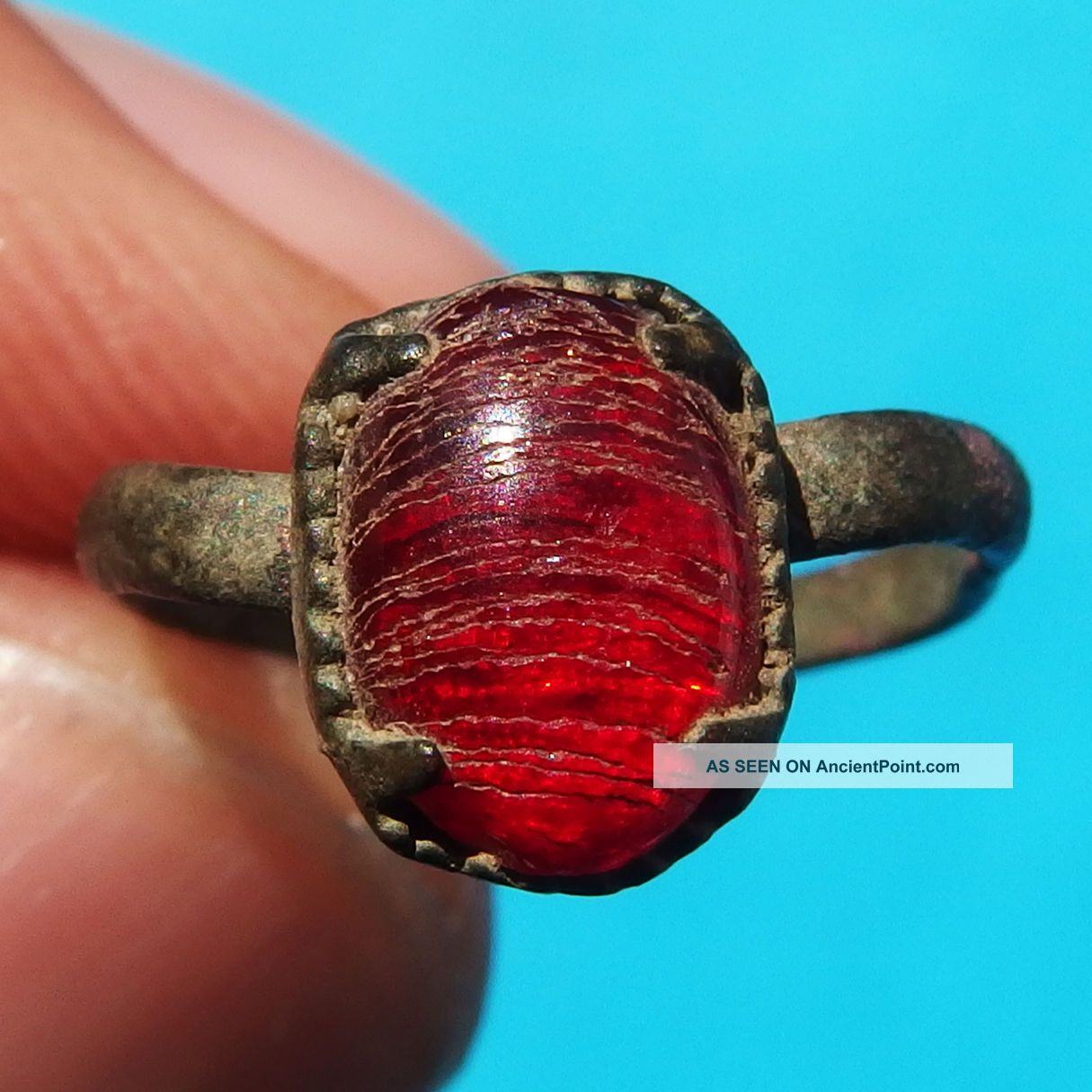 Ancient Medieval Bronze Ring Spanish Pirate Times Old Pretty Red Stone 17th Cent The Americas photo