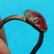 Ancient Medieval Bronze Ring Spanish Pirate Times Old Pretty Red Stone 17th Cent The Americas photo 2