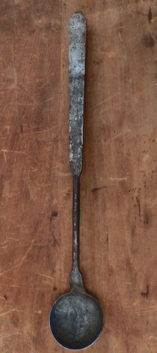 Antique Early 1800s Decorated Hand Wrought Iron Tasting Spoon Ladle Folk Art 4 photo