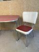 Vintage Retro Drop Leaf Formica Red Chrome Dinette Dining Table With 2 Chairs Post-1950 photo 1