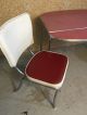 Vintage Retro Drop Leaf Formica Red Chrome Dinette Dining Table With 2 Chairs Post-1950 photo 2