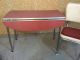 Vintage Retro Drop Leaf Formica Red Chrome Dinette Dining Table With 2 Chairs Post-1950 photo 8