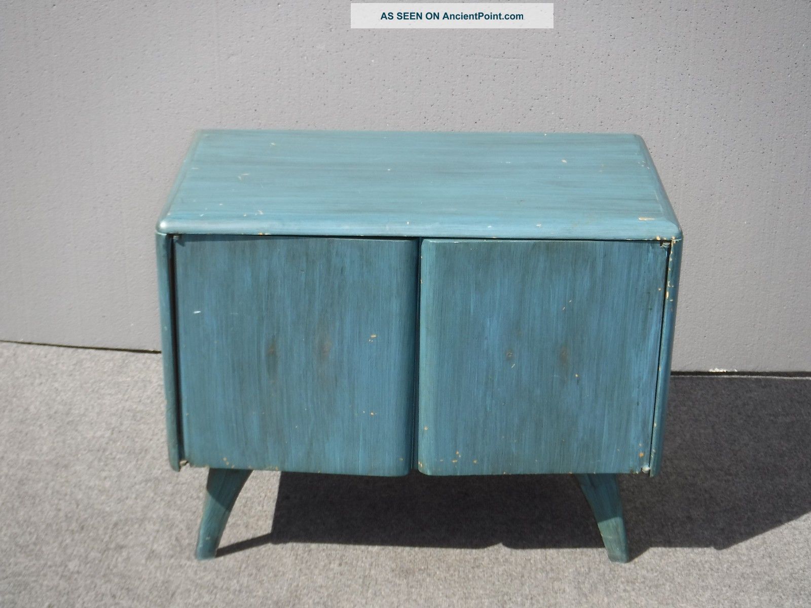 Vintage Heywood Wakefield Danish Modern Style Blue Storage Cabinet Side Table Post-1950 photo