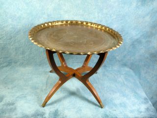 Rare Large Folding Anglo - Indian Wine Coffee Table Brass Tray Engrave African photo