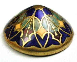 Antique French Enamel Button Colorful Leaves On Cone Shape - 7/8 Counter Enamel photo