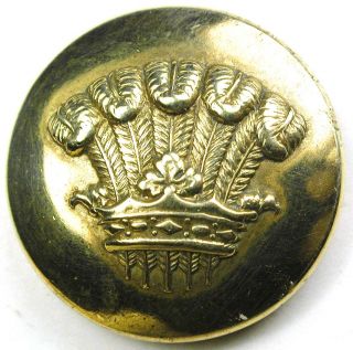 Antique Brass Livery Button - 5 Ostrich Feathers In A Crown - Pitt & Co 15/16 