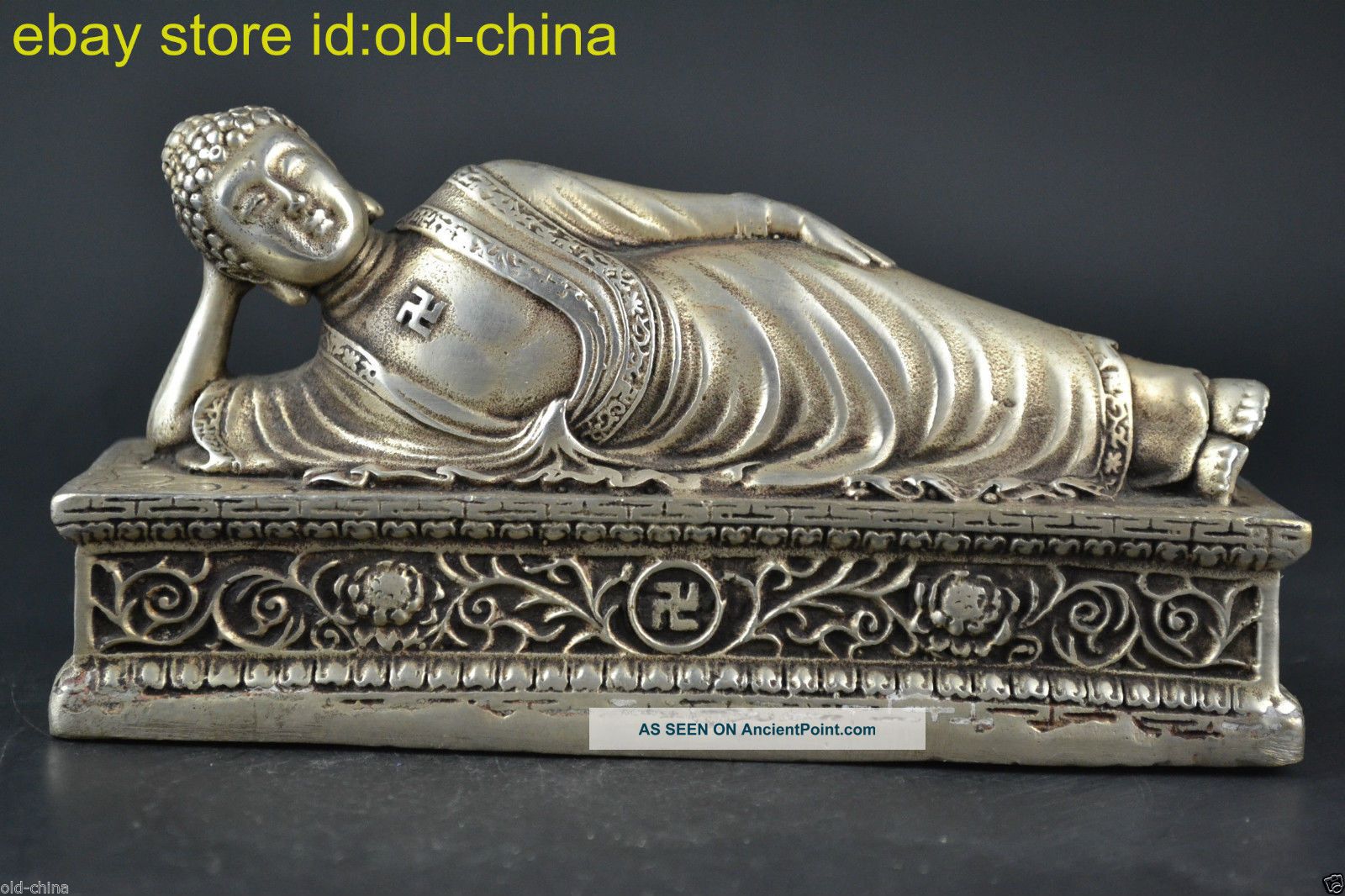 Collectible China Handwork Old Tibet Silver Cast Sleeping Buddha Pray Statue Other Antique Chinese Statues photo