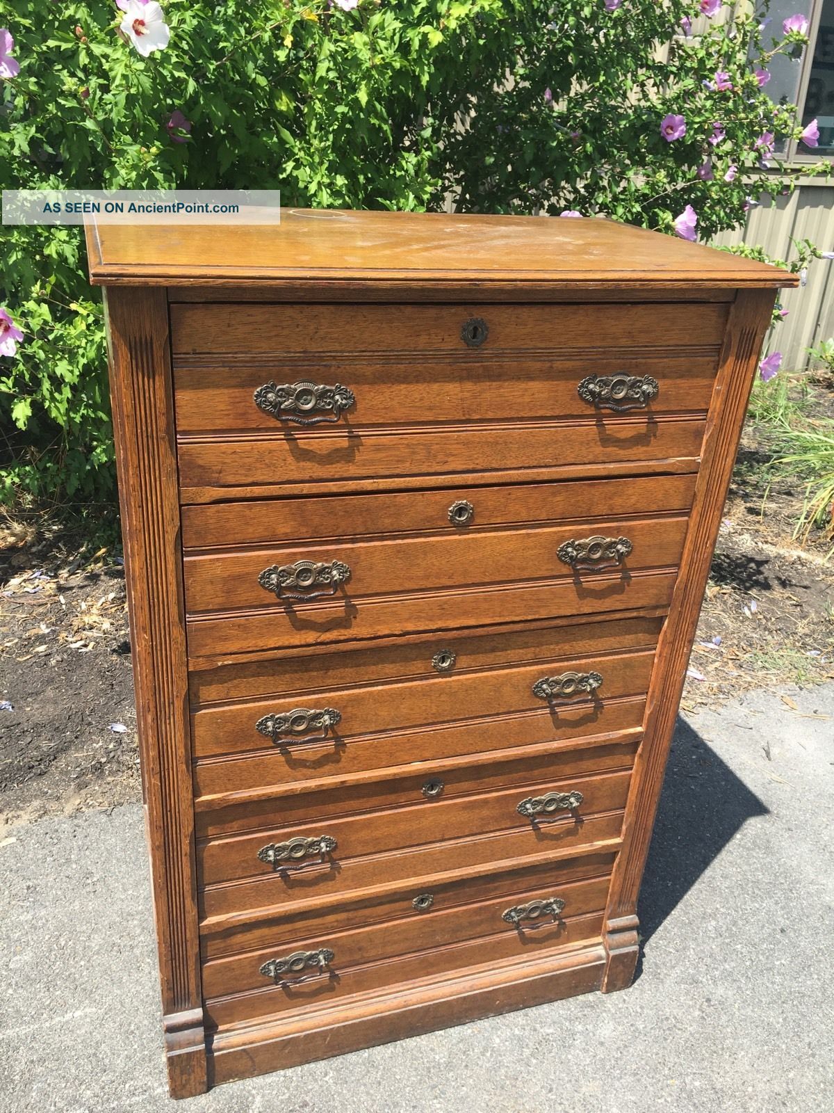 Antique Eastlake Victorian Carved Walnut Country Dresser Bureau Chest Of Drawers 1800-1899 photo