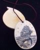 Scrimshaw Bone Nautical Compass Ship Dolphins Necklace 2 Sided Opens - Vintage Scrimshaws photo 1