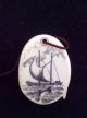 Scrimshaw Bone Nautical Compass Ship Dolphins Necklace 2 Sided Opens - Vintage Scrimshaws photo 2