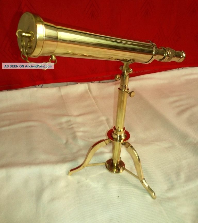 Brass Marine Vintage Telescope Antique Spyglass W/ Brass Flower Stand Tripod Gif Telescopes photo