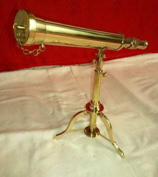 Brass Marine Vintage Telescope Antique Spyglass W/ Brass Flower Stand Tripod Gif photo