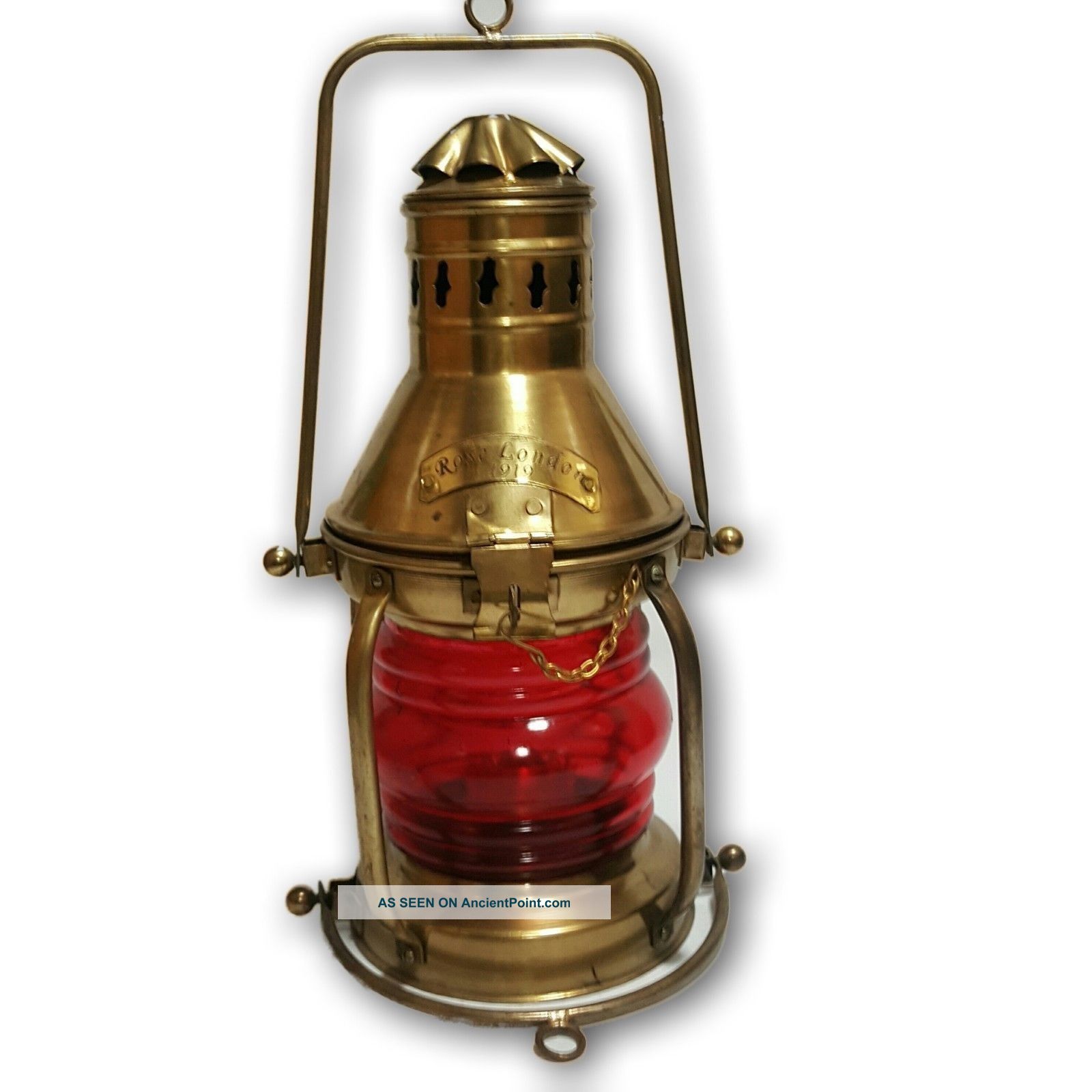 Antique Lantern Ship ' S Kerosene Lamps & Lighting Vintage Red Glass V15usf Ml 04 Compasses photo