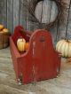Primitive Vtg Old Wood Carpenter Tool Box Barn Red Farm Carrier Tote Primitives photo 3