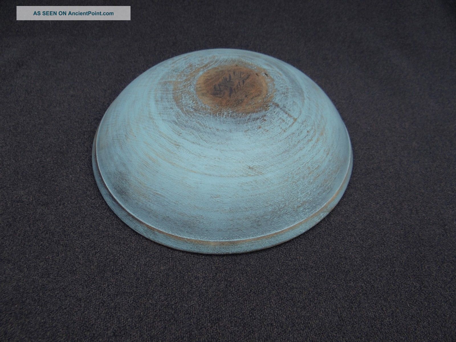 Early Antique Wooden Treen Light Blue Painted Dough Bowl Primitives photo