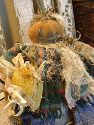 Primitive Scarecrow Doll,  Old Wool,  Old Photo,  Corn Cob Folk Art Scarecrow Doll photo